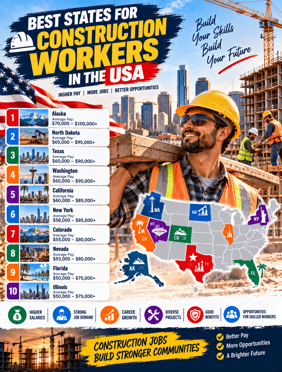 Best States for Construction Workers in the USA: Jobs, Salaries and Opportunities in 2026